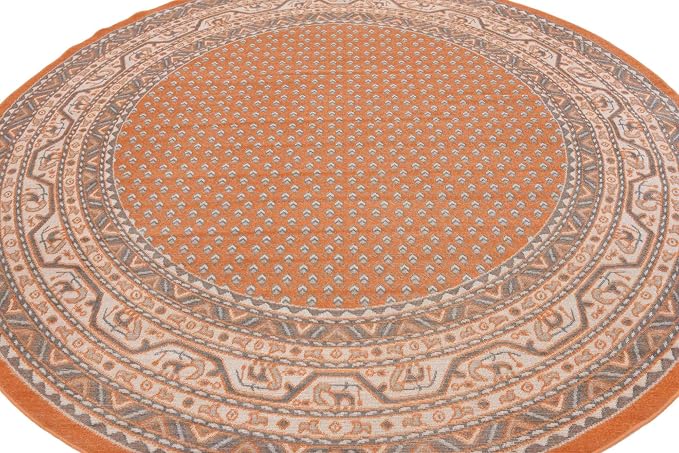 Unique Loom Williamsburg Collection Traditional Border with Dotted Center Area Rug, Round 8' 0" x 8' 0", Orange/Beige