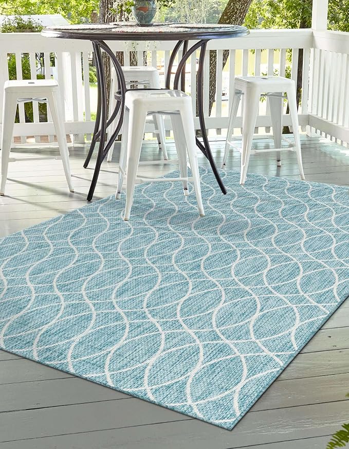 Unique Loom Outdoor Trellis Collection Area Rug - Gitter (3' 1" x 5' 3" Rectangle, Light Aqua/ Ivory)