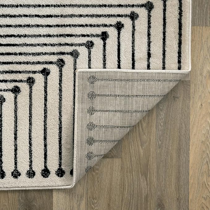 Rugshop Contemporary Bohemian Stripe Runner Rug 2'3" x 8' Cream | Jute Backing, Soft Medium Pile, Stain Resistant, No Shedding, Hallway, Kitchen, Entryway, Foyer, Staircase, Corridor