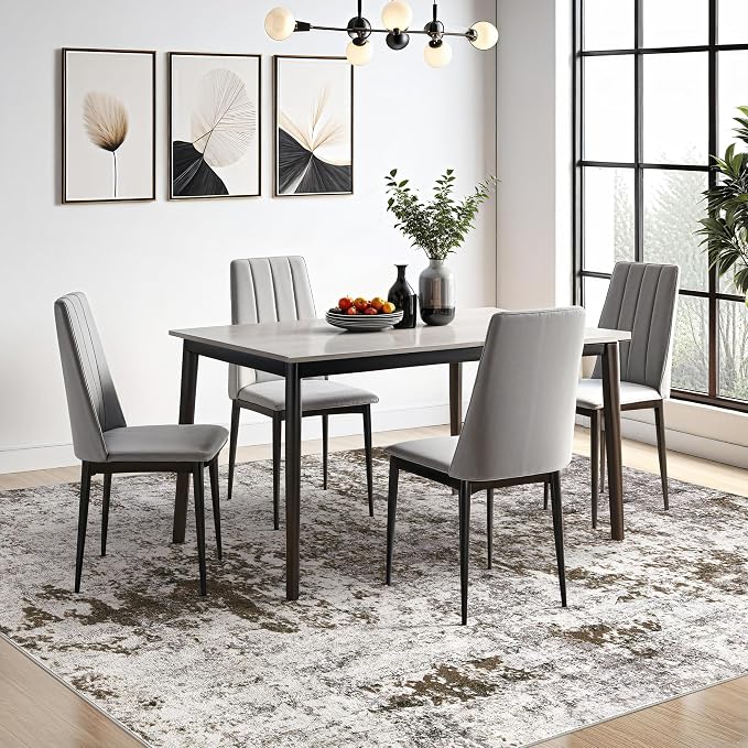DMOYEST 8x10 Area Rug for Living Room Washable Abstract Indoor Carpet | Neutral Modern Low Pile Rugs Kid & Pet Friendly Large Soft Thin Carpet for Bedroom Dining Room - Dark Brown