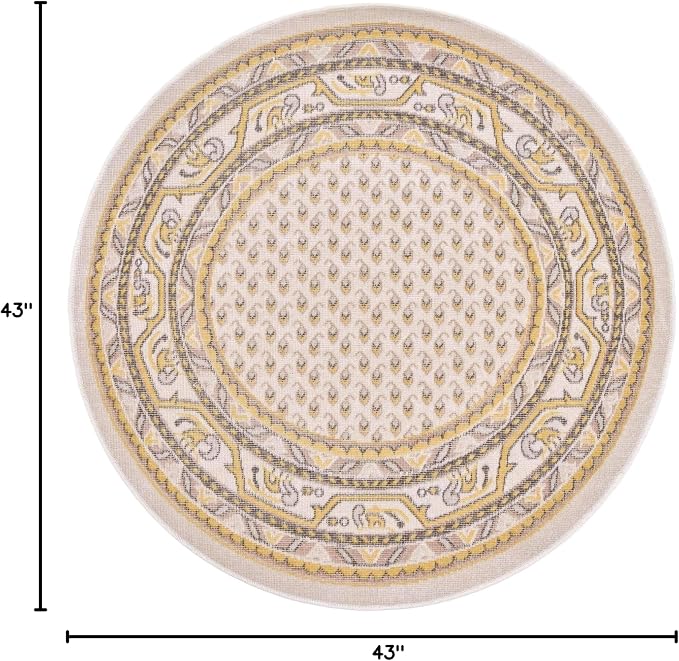Unique Loom Williamsburg Collection Traditional Border with Dotted Center Area Rug, Round 3' 7" x 3' 7", Beige/Yellow