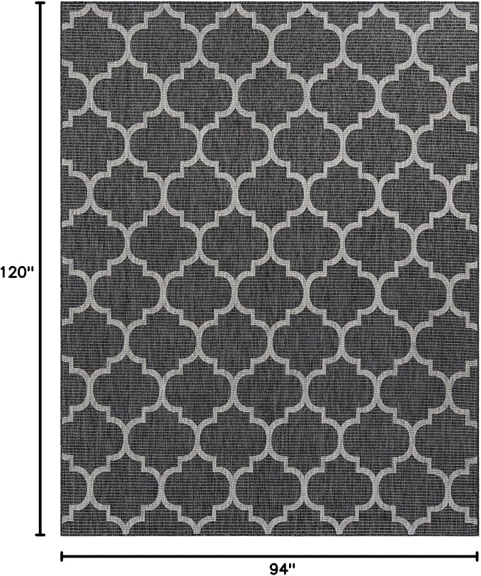 Unique Loom Outdoor Trellis Collection Area Rug (7' 10" x 10' Rectangle Black/Ivory)