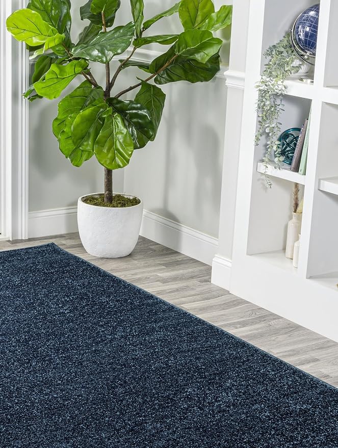 JONATHAN Y Haze Solid Low-Pile Navy Runner Rug 2x8, Coastal,Bohemian,Minimalist,Classic, Easy-Cleaning for Living Room,Bedroom,Kitchen,Pet Friendly,Non-Shedding (SEU100C-28)