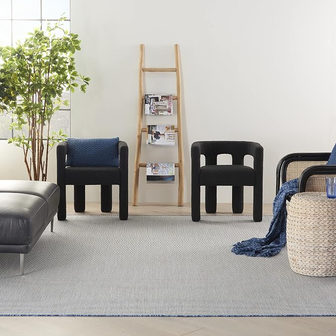 Nourison Home Courtyard Ivory Blue 8' x 10' Area Rug - Easy Clean, Non Shedding, Bed Room, Living Room, Dining Room, Kitchen (8' x 10')