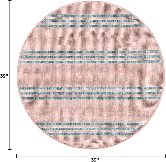 Unique Loom Outdoor Collection Area Rug - Anguilla (3' 3" Round, Pink and Aqua/ Blue)