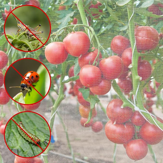 Unves Garden Netting, 10' x 50' Ultra Fine Mesh Bird Netting for Garden, Insect Mosquito Net for Patio Protection, Pests Bugs Plant Covers for Vegetable Plants Fruit Trees Berry Bushes Raised Beds