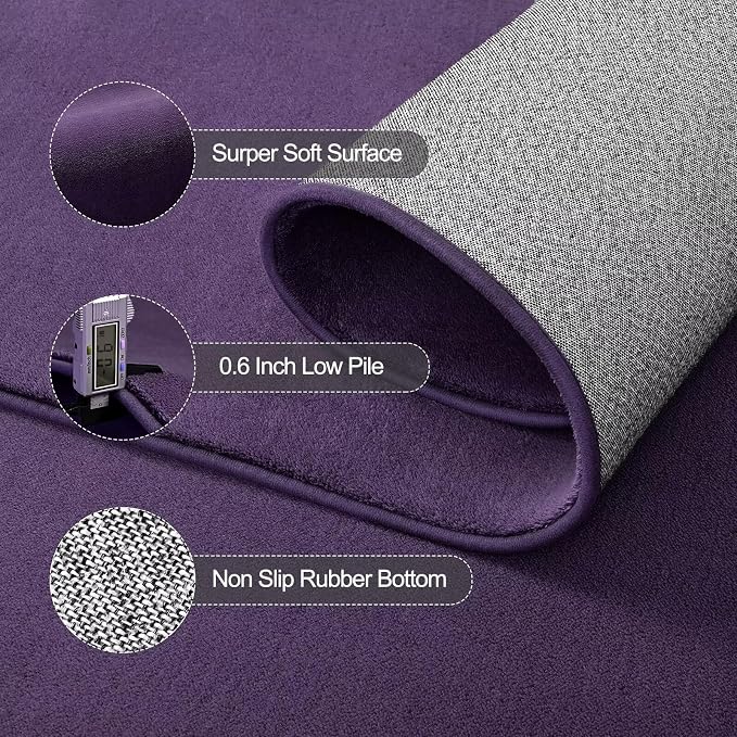 Vasofe 6x9 Purple Area Rugs for Bedroom, Super Soft Living Room Dorm Rug | Low Pile Thickened Memory-Foam Throw Carpet, Non-Slip Washable Carpets for Kids Boys Girls Room Nursery Playroom Home Decor