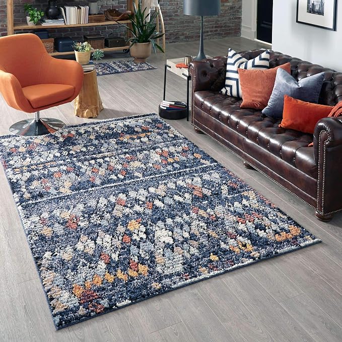 Unique Loom Morocco Collection Abstract Border, Diamond, Bohemian Area Rug (8' 0 x 10' 0 Rectangular, Navy Blue/Black)