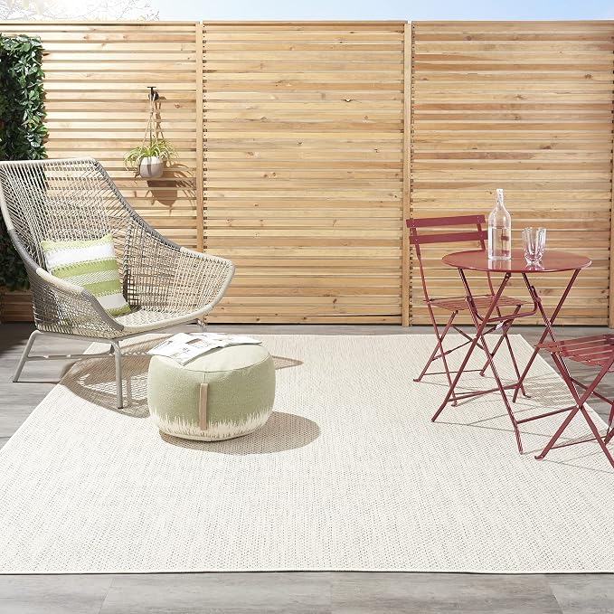 Nourison Home Courtyard Ivory Silver 9' x 12' Area Rug - Easy Clean, Non Shedding, Bed Room, Living Room, Dining Room, Kitchen (9' x 12')