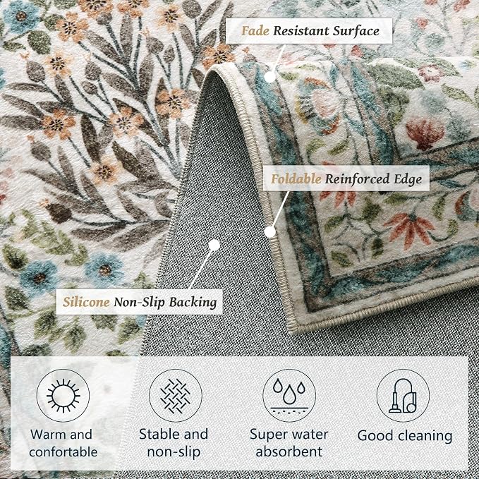 Non-Slip Washable Entry Rug 2x3, Vintage Floral Indoor Front Door Mat for Entryway, Bathroom & Kitchen