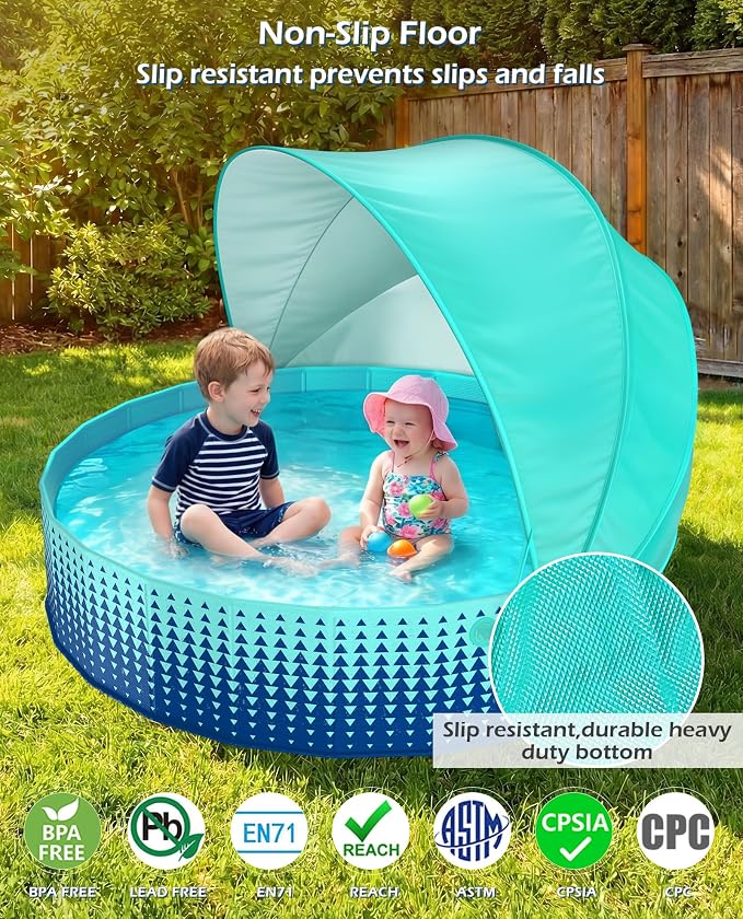 Jasonwell Kiddie Baby Pool with Canopy - Foldable Infant Toddler Kids Pool with Shade Baby Beach Essentials Tent Swimming Wading Pools for Toddlers 1-3 + Kids Dogs Ball Pit Backyard Water Play G, 63"