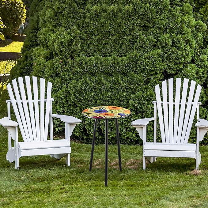 Party Zealot 2 Packs Metal Floral Round Side Table 13.2" Small Outdoor Patio Round Accent Coffee Tables Indoor Corner Stand for Small Spaces Weather-Resistant for Balcony Plant Stand