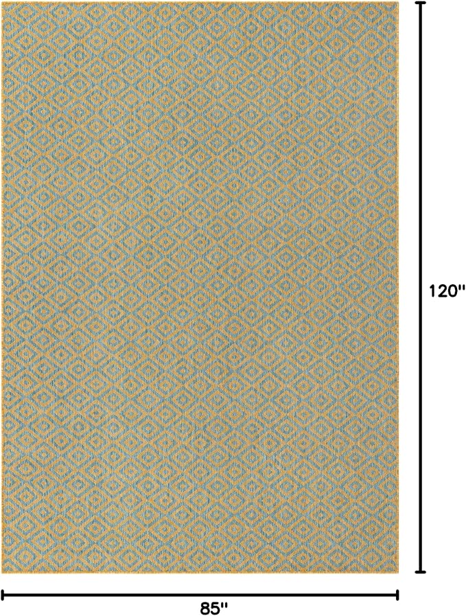 Unique Loom Jill Zarin Jill Zarin Outdoor Collection Area Rug - Costa Rica (7' 1" x 10' Rectangle, Yellow and Aqua/Light Blue)