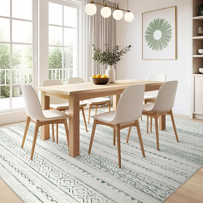 Nakagishi Boho 5x7 Area Rug Living Room Rugs Machine Washable Green | Soft, Pet & Kid Friendly, Carpet for Living Room/Bedroom/Office/Kitchen/Nursery, Daily Home Decor Stain Resistant Moroccan