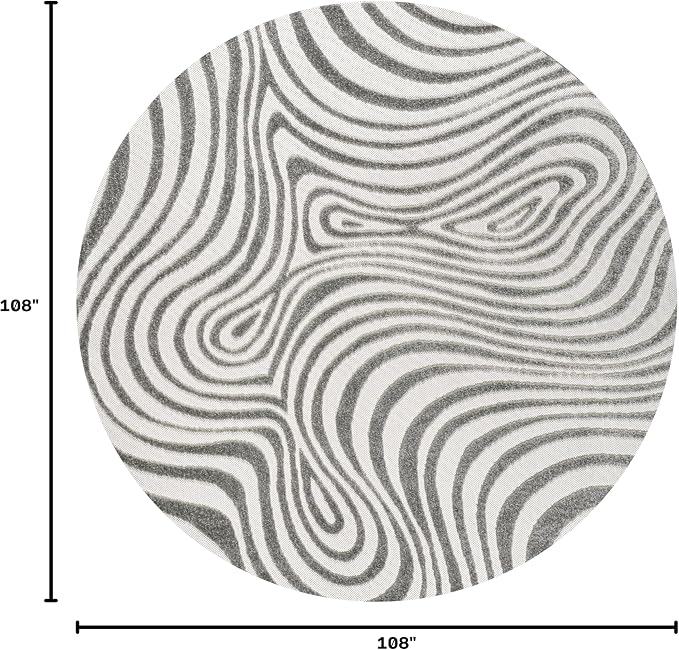 JONATHAN Y Maribo High-Low Abstract Striped Gray/Ivory 9' Round Indoor/Outdoor Area Rug, Pet Friendly, Non-Shedding, Stain Resistant, Easy-Cleaning for Backyard, Patio, Porch (SCN103B-9R)
