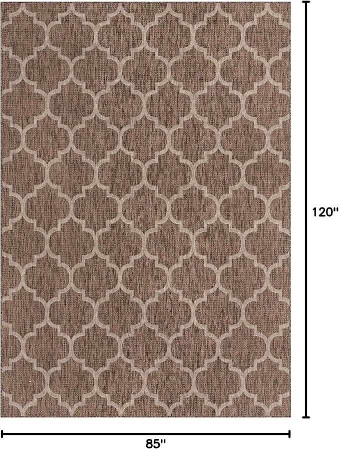 Unique Loom Outdoor Trellis Collection Area Rug (7' 1" x 10' Rectangle, Brown/ Ivory)
