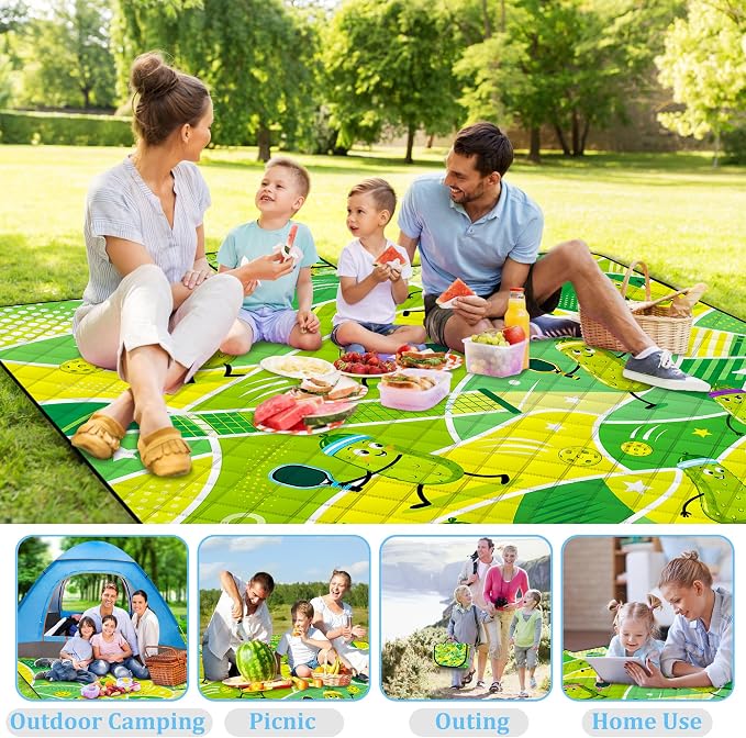 Extra Large Picnic Blanket Waterproof,80"x 80"Foldable Machine Washable Outdoor Blanket,Cucumber Beach Blanket for 6-8 Adults,Picnic Mat Suitable for Indoor Crawling,Park Beach,Camping,Hiking,Travel