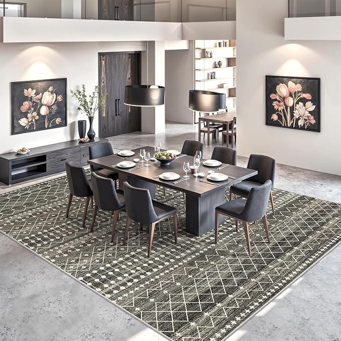 Miukiki 10x12 Area Rugs for Living Room Non Slip Washable Rug Black | Soft Low Pile Indoor Extra Large Floor Carpet Stain Resistant Machine Washable Rug for Bedroom Dining Room 10'x12'