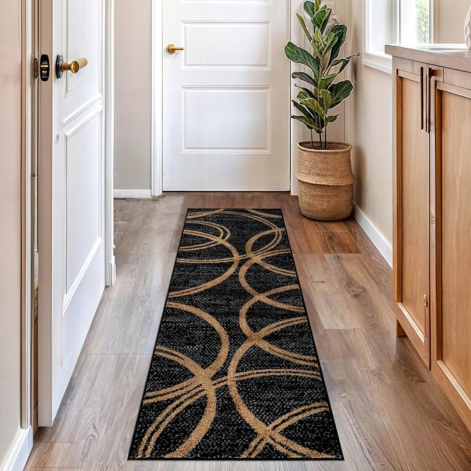 Rugshop Wavy Circles Modern Non-Shedding Runner Rug Camel 2' x 7'2" | Rectangular, Size 2' x 7'2", Living Room, Bedroom, Dining Room, Home Office, Kitchen, Entryway, Hallway, Nursery, Kids Room