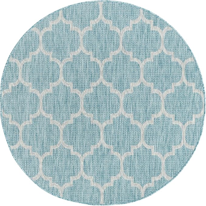 Unique Loom Outdoor Trellis Collection Area Rug (5' 1" Round, Aquamarine/ Gray)