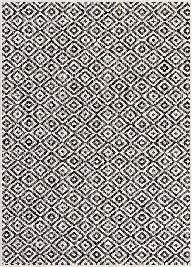 Unique Loom Outdoor Collection Area Rug - Costa Rica (5' 3" x 8' Rectangle, Charcoal Gray/ Ivory)