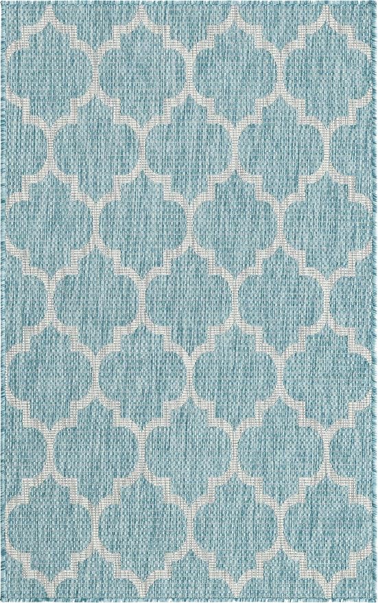 Unique Loom Outdoor Trellis Collection Area Rug (3' 3" x 5' 3" Rectangle, Aquamarine/ Gray)