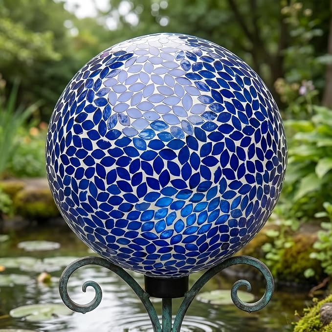 Sunnydaze 10" Mosaic Glass Gazing Ball for Garden, Globe for Outdoor Decor | Lavender, 2pk, Decorative Sphere Fits Most Stands, Garden Ball for Outside, Flower Bed, Backyard, or Indoor Display