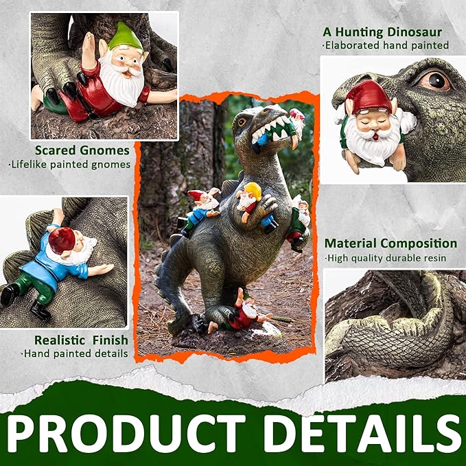 SOWSUN Dinosaur Gnomes Garden Statues Garden Decor Yard Decorations Outdoor, Patio, Yard, Lawn Ornaments Unique Housewarming Gifts for Women, Mom for Mothers Day