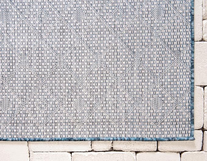 Unique Loom Outdoor Trellis Collection Area Rug - Tribal Trellis (8' Square, Blue/ Ivory)