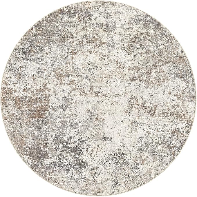 UERMEI 10ft Round Area Rug Living Room Rugs - 10x10 Washable Large Neutral Modern Abstract Soft Thin Rug Indoor Floor No Slip Rug Carpet for Bedroom Under Dining Table Home Office Decor - Brown Grey
