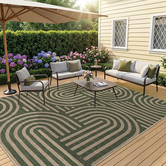 Garvee Area Rugs 9x12 Living Room Washable Rug Modern Abstract Rugs | Green Rainbow Area Rug Stain Resistant Easy Cleaning Throw Rugs Low Pile Floor Cover for Nursery Dining Room Apartment