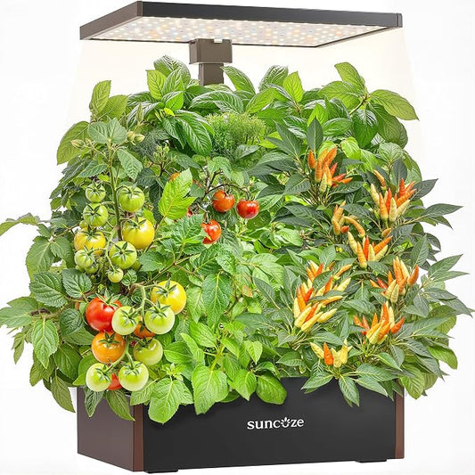 SUNCOZE Hydroponics Growing System 20 Pods, 25" Adjustable Height, 10L Tank | Indoor Garden with 30W Dimmable LED Grow Light, Water & Nutrient Reminder, Quiet Circulation Pump, Black&Brown
