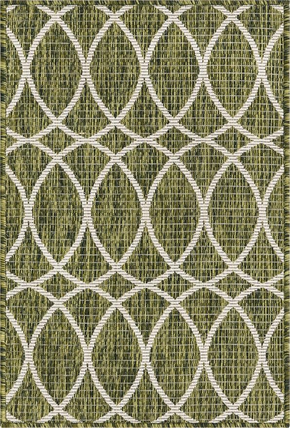 Unique Loom Outdoor Trellis Collection Area Rug - Gitter (2' x 3' 1" Rectangle, Green/ Ivory)