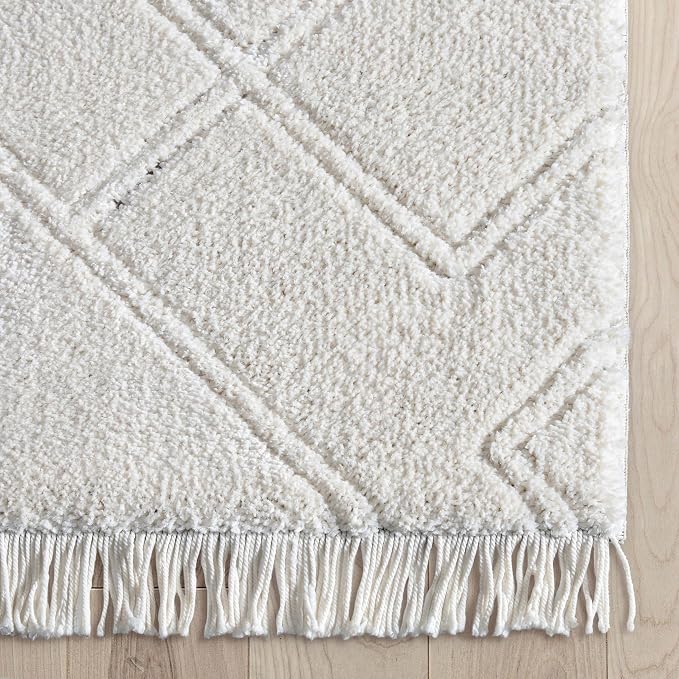 Well Woven Allie Ivory Cream Angles Geometric Runner Rug 3x10 (2'7" x 9'10" Runner) - Soft High-Low Style for Hallway & Entryway