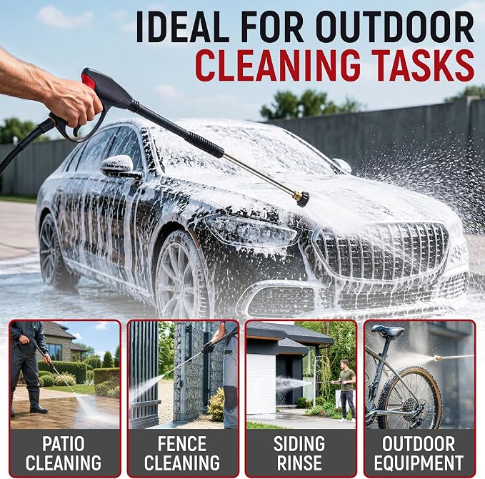 Pressure Washer Gun, 3000 PSI Max Power Washer Wand with 26.2 ft Hose, M22-14 mm Copper Connector, Stainless Steel Lance, 5 Nozzles for Car, Patio, Fence, Siding Cleaning
