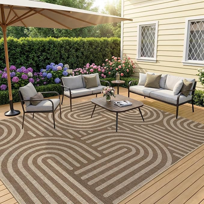 Garvee Large Area Rug 10x13 Rugs Modern Abstract Washable Rug | Brown Rainbow Area Rug Stain Resistant Easy Cleaning Throw Rugs Low Pile Floor Cover for Nursery Dining Room Apartment