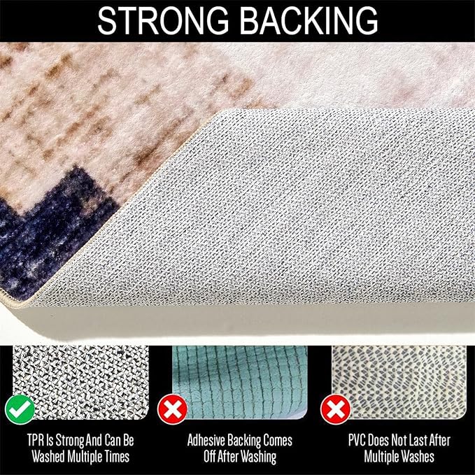 Washable Scandinavian Rug, Ultra Thin Shaggy Modern Farmhouse Tribal 4x6 Area Rug for Dining Room Bedroom Entryway Kitchen, Stain Resistant Distressed Minimalist Boho Living Room Carpet