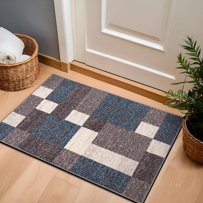 Rugshop Geometric Boxes Non-Slip Contemporary Area Rug Blue 20" x 30" | Non-Shedding, Rectangular, Size 20" x 30", Living Room, Bedroom, Dining Room, Home Office, Kitchen, Entryway, Hallway