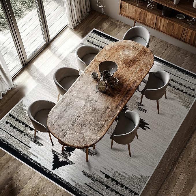 Western Area Rug Southwestern Aztec Navajo Washable 8x10 Rugs for Living Room Bedroom Southwest Tribal Gray Beige Non-Slip Soft Floor Large Carpet for Office Entryway Bathroom