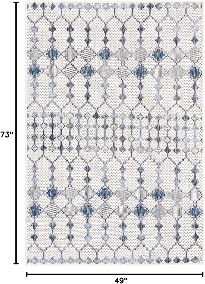 Unique Loom Outdoor Trellis Collection Area Rug - Traliccio (4' 1" x 6' 1" Rectangle, Ivory/ Navy Blue)