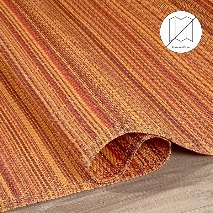 Fab Habitat Stripe Coastal Colorful Outdoor Rug - Waterproof, Crease-Free Fade Resistant, Reversible - Recycled Plastic - Patio Porch Balcony Deck Yard Garden - Cancun Terracotta - 5x8 ft