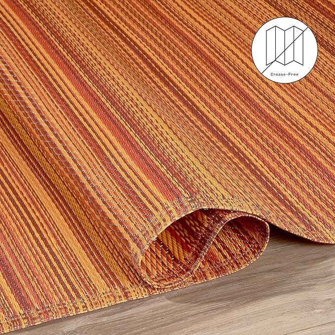 Fab Habitat Stripe Coastal Colorful Outdoor Rug - Waterproof, Crease-Free Fade Resistant, Reversible - Recycled Plastic - Patio Porch Balcony Deck Yard Garden - Cancun Terracotta - 8x10 ft