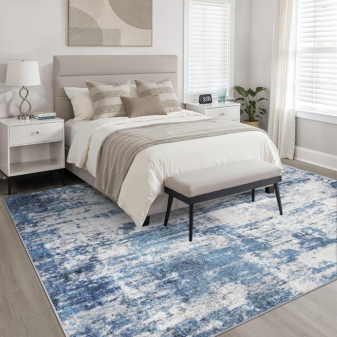 LOONGRUG 6x9 Area Rug Washable Neutral Modern Rug for Living Room Navy Gray | Abstract Soft Stain Resistant Indoor Non-Slip Carpet for Bedroom Nursery Kids Office Playroom Dining Room