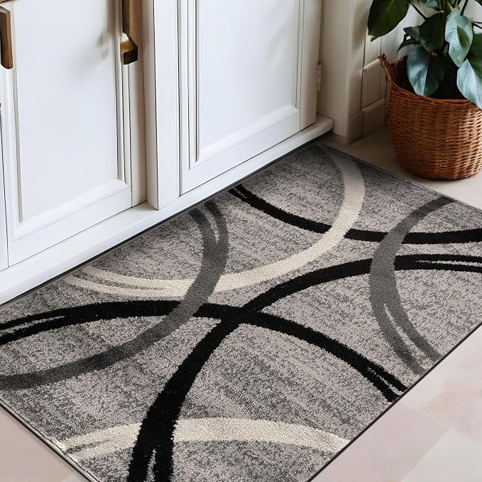 Rugshop Wavy Circles Accent Fade-Resistant Area Rug Gray 2'7" x 4' | Rectangular, Size 2'7" x 4', Living Room, Bedroom, Dining Room, Home Office, Kitchen, Entryway, Hallway, Nursery, Kids Room