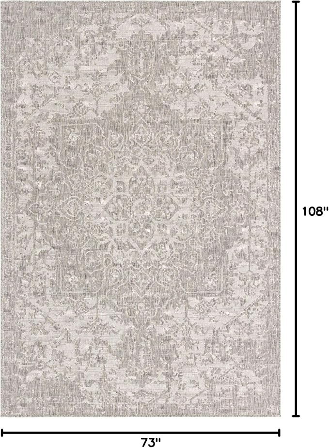 Unique Loom Outdoor Collection Area Rug - Dubai (6' 1" x 9' Rectangle, Gray/ Ivory)