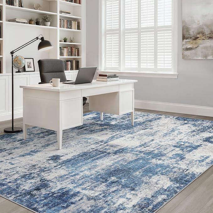 LOONGRUG 6x9 Area Rug Washable Neutral Modern Rug for Living Room Navy Gray | Abstract Soft Stain Resistant Indoor Non-Slip Carpet for Bedroom Nursery Kids Office Playroom Dining Room