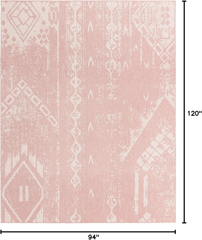 Unique Loom Outdoor Bohemian Collection Area Rug - Anthro (7' 10" x 10' Rectangle, Pink/ Ivory)