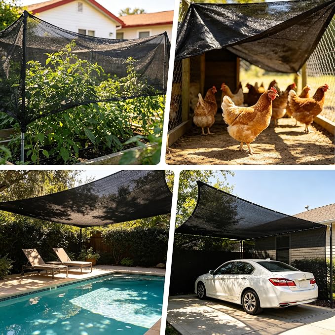 50% 20 X 30 FT Black Shade Cloth, Outdoor Woven Sun Shade with Grommets, Durable Breathable Netting Shading Antifreezing for Patio, Garden, DIY Home, Plants Cover, Greenhouse, Dog Kennel