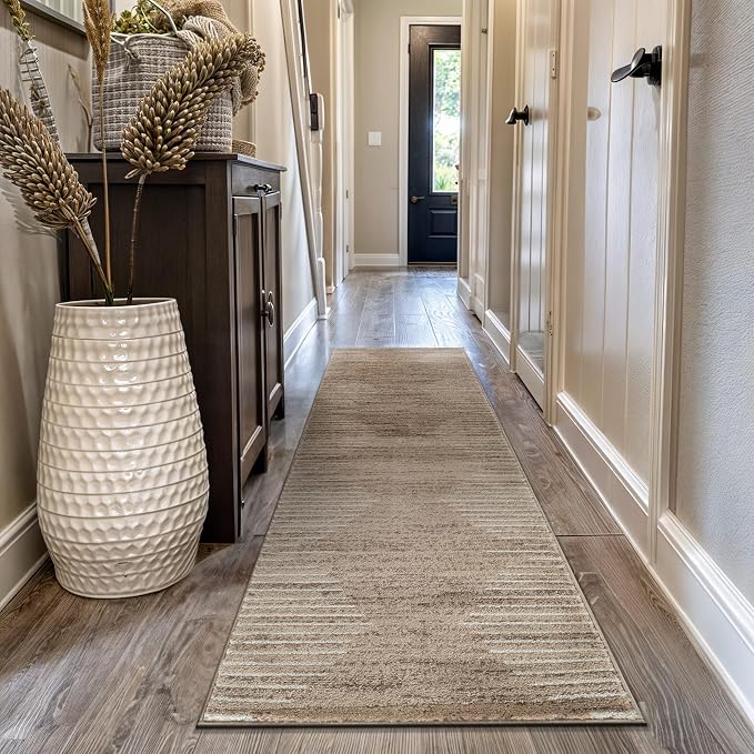 Rugshop Bohemian Stripe Stain Resistant Runner Rug Beige 2' x 7' | High Traffic, Rectangular, Size 2' x 7', Living Room, Bedroom, Dining Room, Home Office, Kitchen, Entryway, Hallway, Nursery