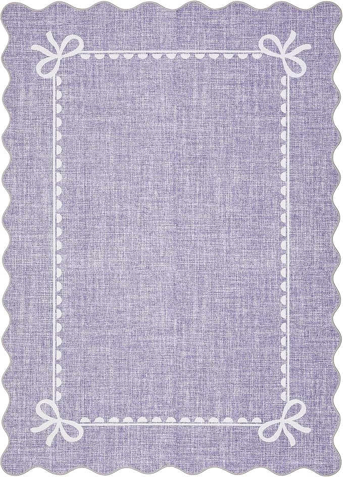 GarveeHome Scalloped Bow Rug 4x6 Washable Purple Rugs for Girls Bedroom | Non Slip Soft Low Pile Indoor Carpet for Living Room Nursery Decor Hallway Kids Room College Dorm Playroom
